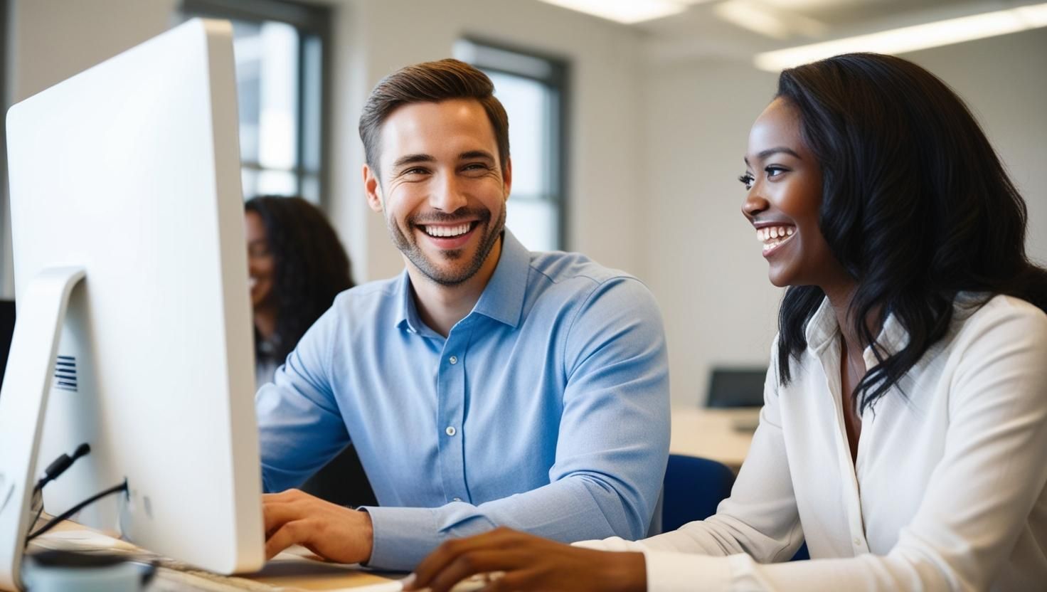 Two people smiling.