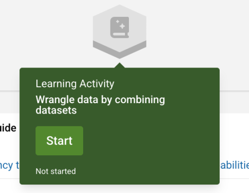 Green start box for learning activity on combining datasets.