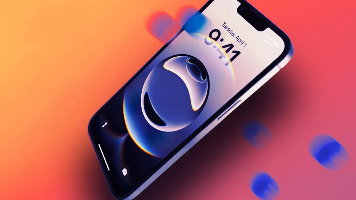 iPhone over an orange background.
