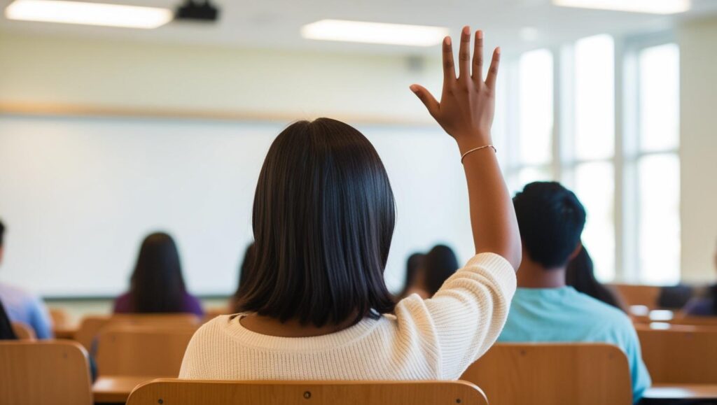 Student raising their hand.